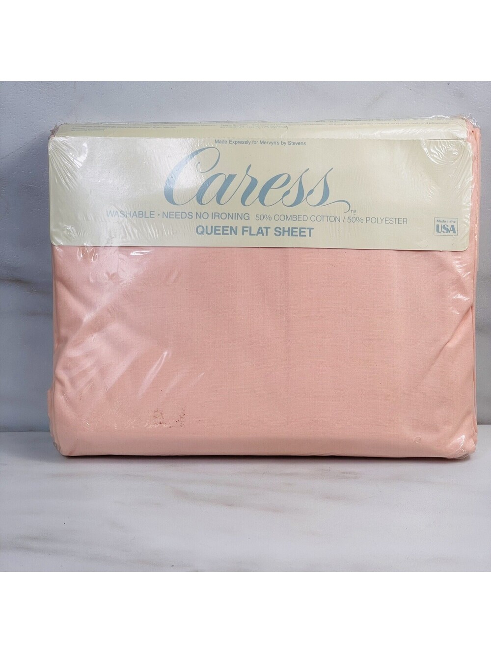 Vtg Queen Peach Pink Flat Sheet Mervyns Caress 60"x80" Retro GrannyCore USA